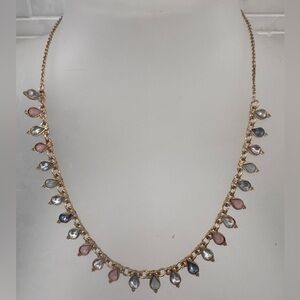 Vintage Teardrop Necklace Pastel Pink Blue Crystal GP Chain Liz Claiborne